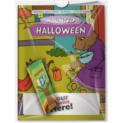 Combo Pack - "Halloween Haunted Holiday" Coloring Book & 4-Pack of Crayon (Imprinted) in a Poly Bag